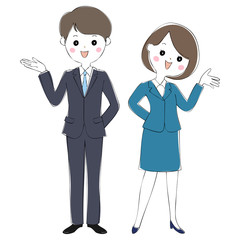 案内をするスーツ姿の若い男女