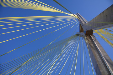 Fototapeta premium closeup of Octavio Frias de Oliveira Suspension Bridge in Sao Paulo city, Brazil