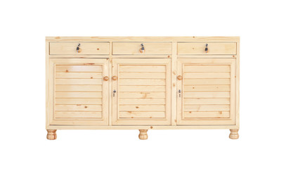 Wood cabinet with drawers front isolated on white background , clipping path