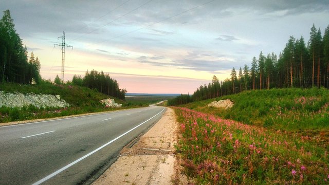 Street Amidst Grassy Field Against Sky During Sunset