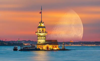 Istanbul Maiden Tower with half moon (kiz kulesi) 