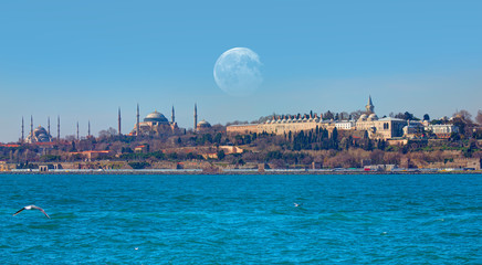 Naklejka premium Famous historical peninsula of Istanbul - Hagia sophia, Sultanahmet Mosque, Topkapi Palace - Istanbul, Turkey