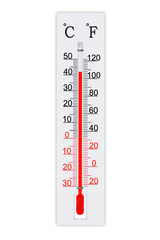 Meteorology thermometer isolated on white background. Thermometer shows plus 42 degrees celsius
