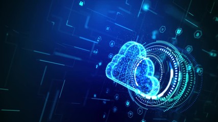 3D Rendering cloud computer concept, big data and network technology with dot and connection line element, cyber futuristic style, shallow depth of field effect, dark and grain process - Powered by Adobe