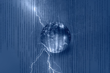 Artificial intelligence with binary code on the foreground earth 