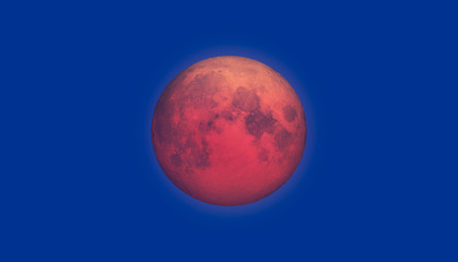 Lunar eclipse - Full bloody (red) Moon setting rising over the horizon. 