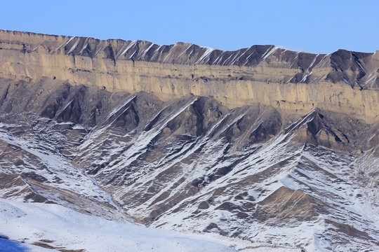 Azerbaijan. Beautiful snow-capped mountains. Kusar district.