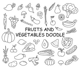 fruits and vegetables doodle clip art, health food, organic