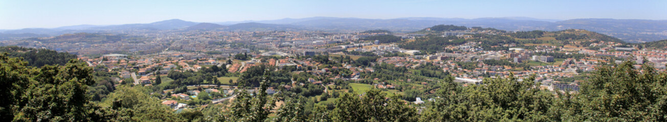 Fototapeta na wymiar Summer landscape of northern Portugal around the town of Braga, Panoramic view from Bom Jesus do Monte