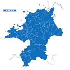 福岡県地図 シンプル青 市区町村