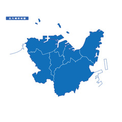 Obraz premium 北九州市地図 シンプル青 市区町村