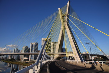 closeup of Octavio Frias de Oliveira  Suspension Bridge in Sao Paulo city, Brazil