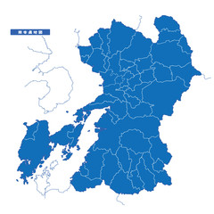 熊本県地図 シンプル青 市区町村