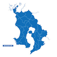 Fototapeta premium 鹿児島県地図 シンプル青 市区町村