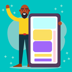businessman afro using smartphone vector illustration 