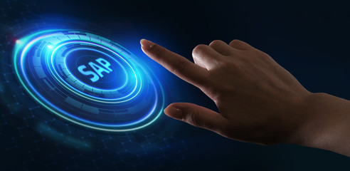 SAP System Software Automation concept on virtual screen data center. Business, modern technology, internet and networking concept.