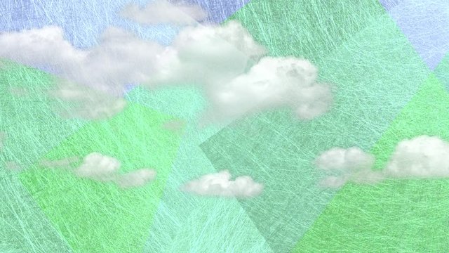 雲とグリーン系の和紙による背景素材（アブストラクト）
