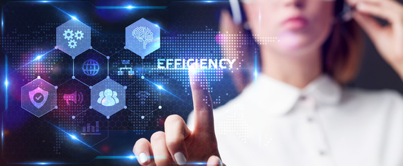 Business, Technology, Internet and network concept. Young businessman working on a virtual screen...