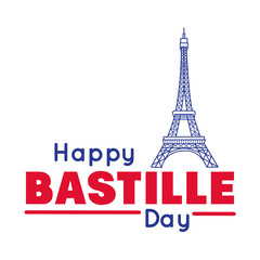bastille day lettering with eiffel tower hand draw style