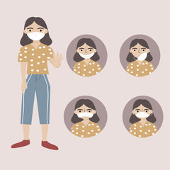 Coronavirus or Covid-19  epidemic concept. Young woman demonstrated wearing for masks that could not prevent viruses or air pollution. Vector illustration in a flat style.