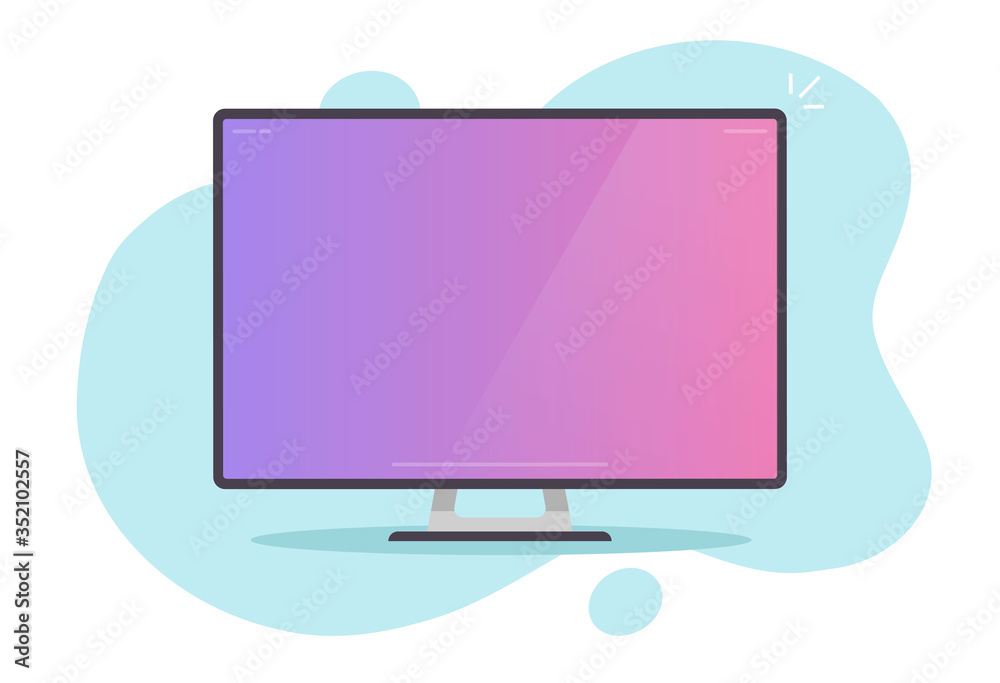 Poster computer screen of desktop pc or empty blank monitor display vector flat cartoon style for copy spac