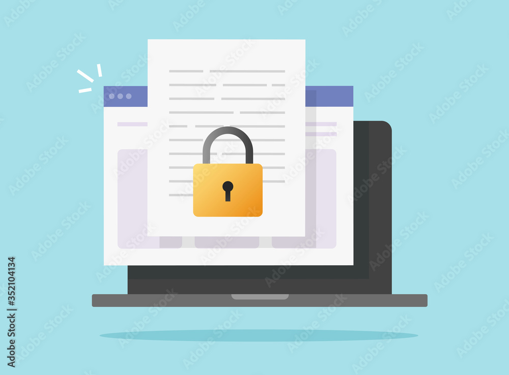 Poster document secure confidential online access on computer laptop vector isolated or internet web privac