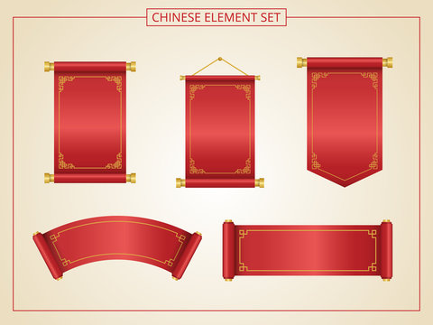 Chinese scroll with red color in papercut style. Suitable for graphic, banner, card, flyer and many purpose