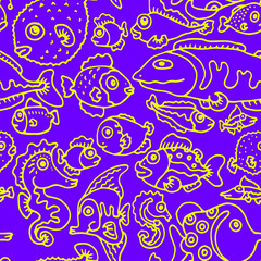 seamless paisley pattern with sea fishes 