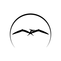 Pterodactyl silhouette. Black silhouette of a flying pterodactyl dinosaur isolated on a white background