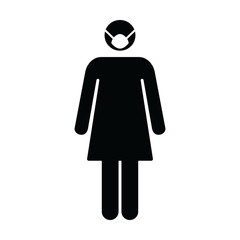 Virus and Flu face mask icon vector person profile female avatar symbol for health care protection in a glyph pictogram illustration