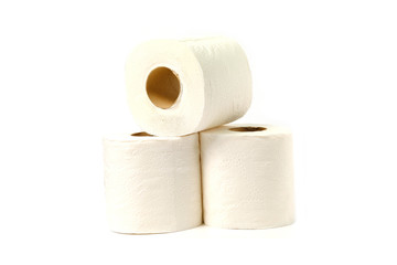 Roll of toilet paper or tissue isolated on white background