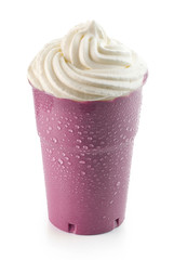 blueberry milkshake in plastic take away cup