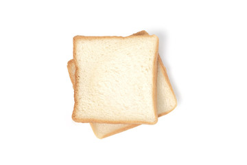 Two slices of white bread isolated on white background