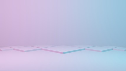 Product placement space in a white room. 3D rendering soft pastel colors for product display stand, Minimal Studio, Abstract mock up witch copy space for Showcase.