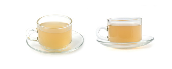 Herbal Ginger tea in glass cup on white background with clipping path.
