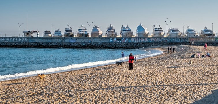 Deserted beach during quarantine in Chernomorka, Ukraine