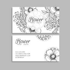 Flower business cards white and black