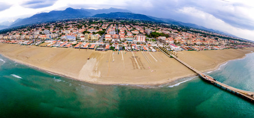 Aerial view of Lido di Camaiore at dusk, Italy