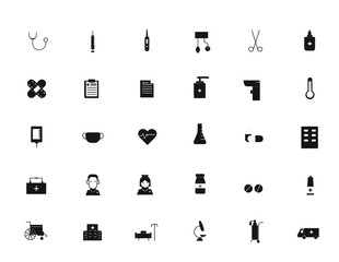 Set solid medical collection icon. Health equipment icon. Solid