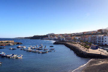 Fototapeta premium Coastline and port of town Candelaria panorama with Atlantic Ocean on Canary Island Tenerife, Spain