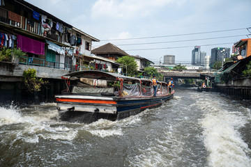 Boat on a Bangkok River. river in Bangkok
