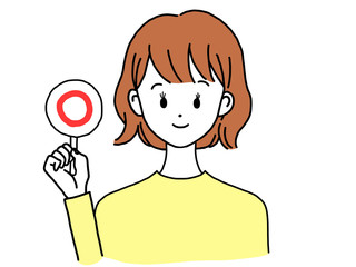 女性 正面 笑顔 正解 札 ポーズ