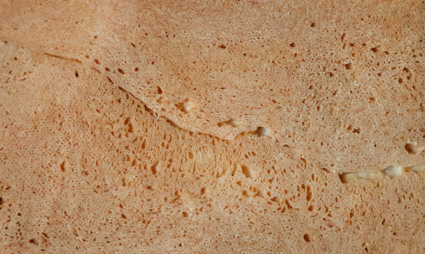 The texture of the crust of baked bread.