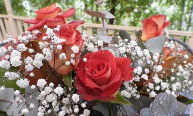 bouquet of red roses on the table