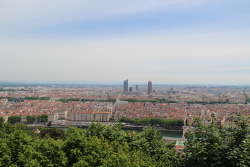 Fototapeta na wymiar Lyon, skyline (vue aerienne de la presqu ile)