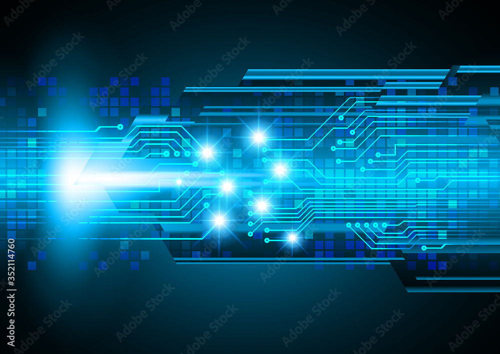 Wall mural blue cyber circuit future technology concept background - Wall murals