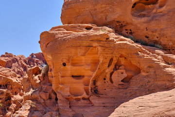 Colorful Aztec sandstone formations in the Nevada Desert caused by millions of years of erosion