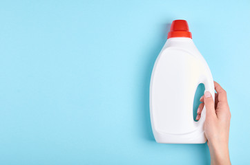 White detergent bottle, washing soap, cleaning gel.