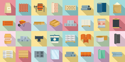 Construction materials icons set. Flat set of construction materials vector icons for web design