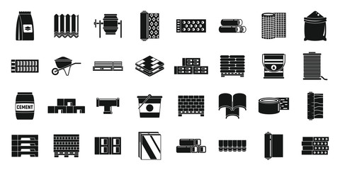 Building construction materials icons set. Simple set of building construction materials vector icons for web design on white background